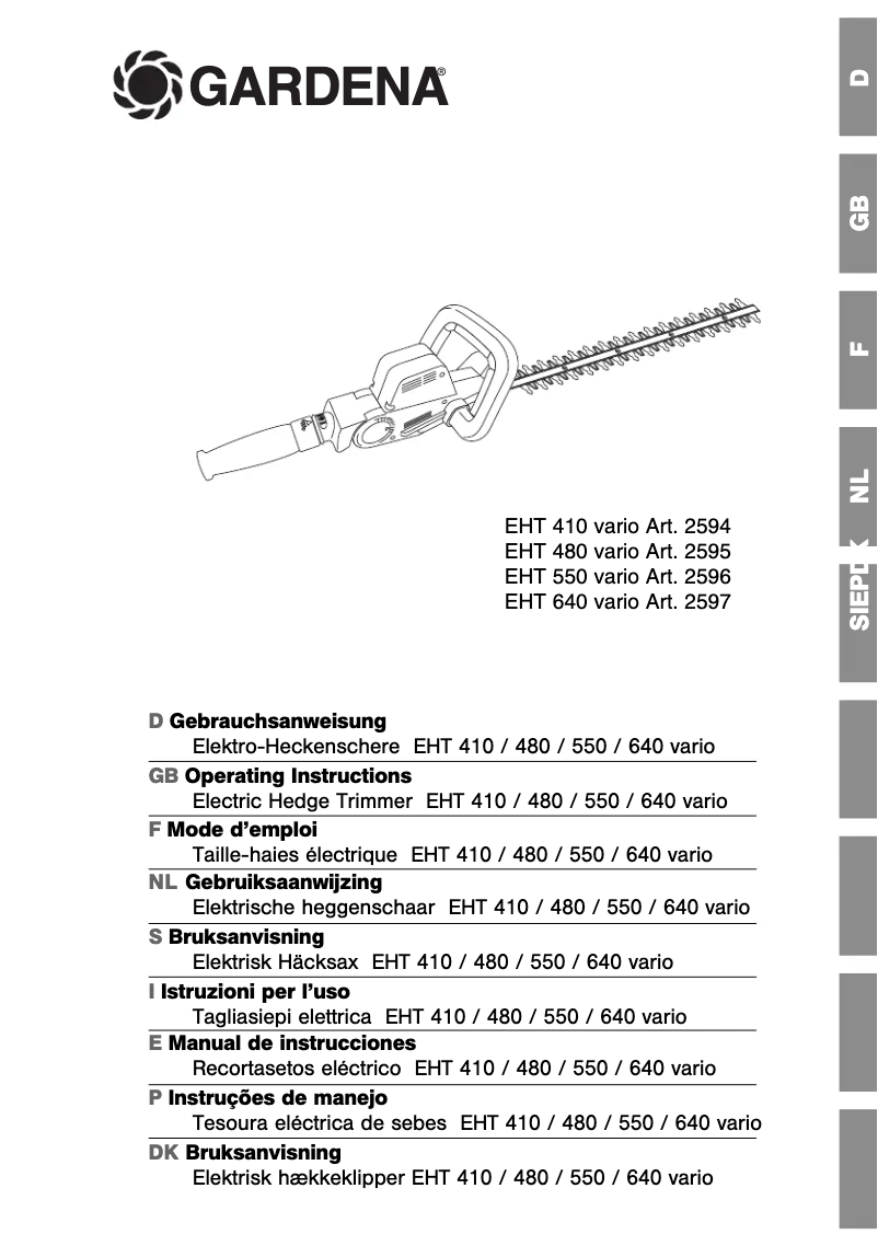 Page 1 de la notice Manuel utilisateur Gardena EHT 410 vario
