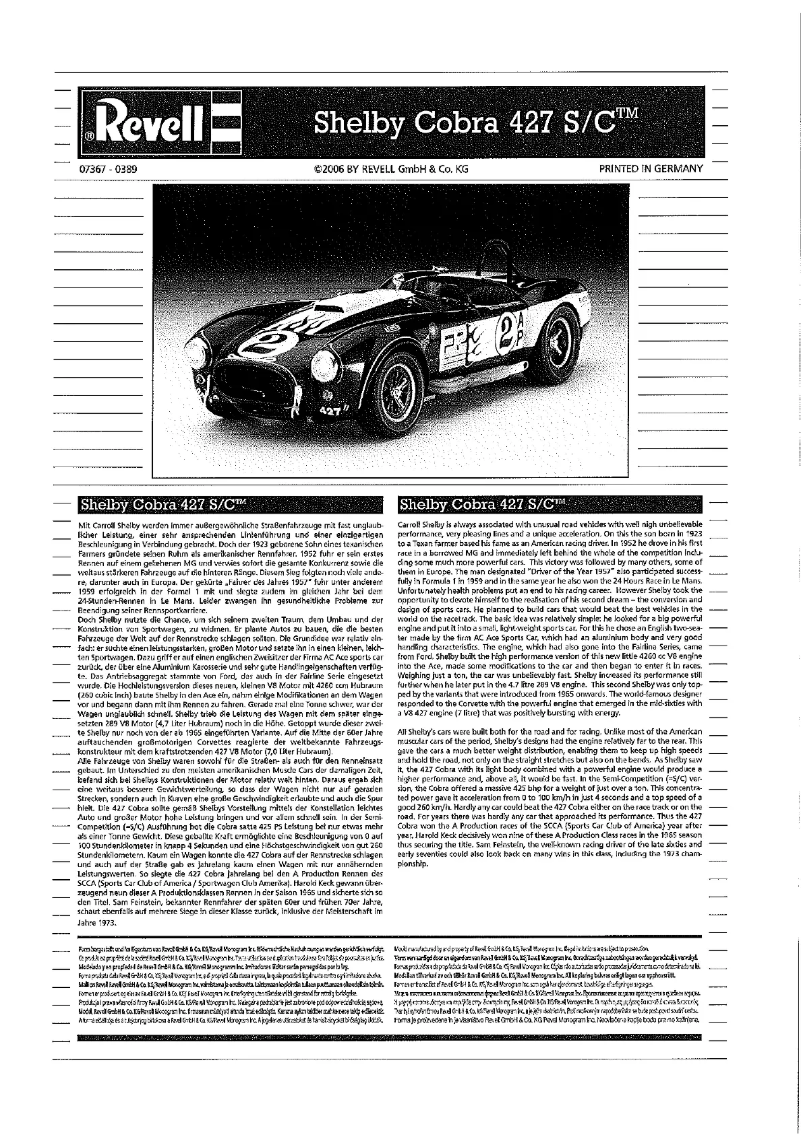 Page 1 de la notice Manuel utilisateur Revell Shelby Cobra 427 S/C