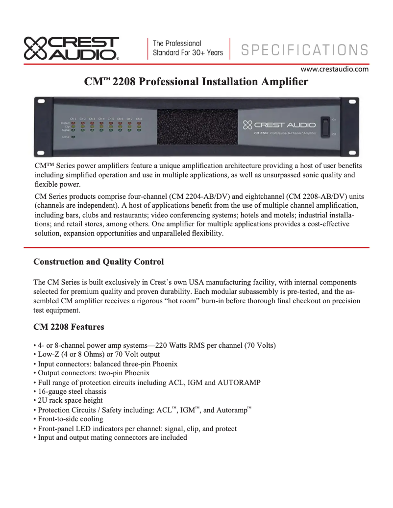 Página 1 del manual Ficha técnica Peavey CM 2208