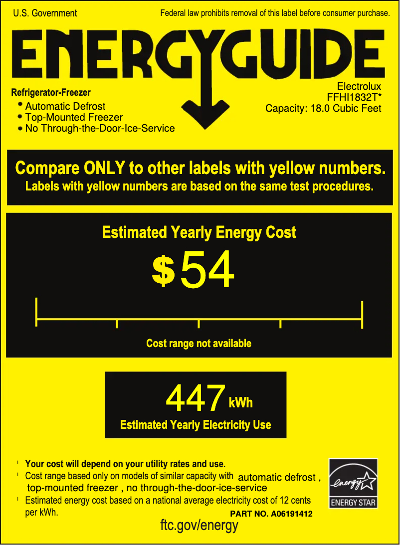 Page 1 de la notice Label énergétique Frigidaire FFHI1832T