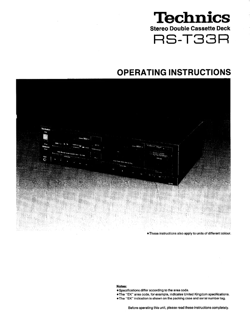 Page 1 de la notice Manuel utilisateur Technics RS-T33R