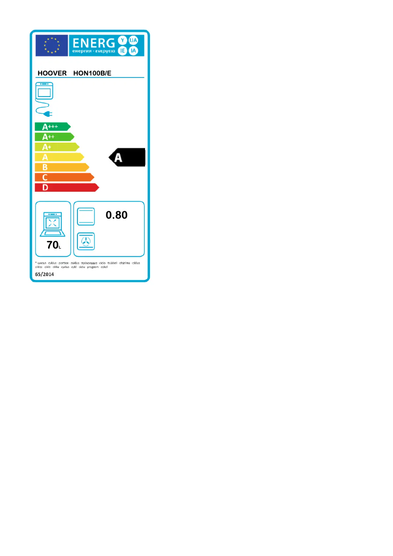 Página 1 del manual Etiqueta energética Hoover HON100B/E