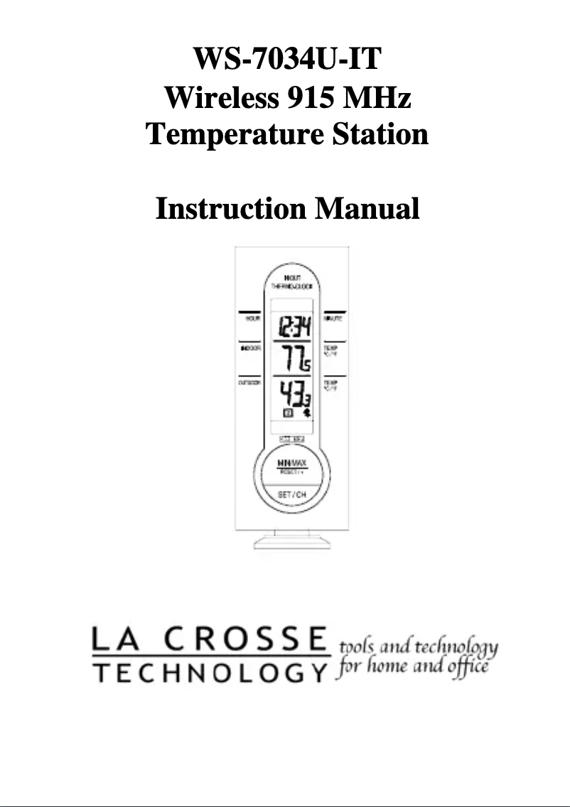 Page 1 of the manual User Manual La Crosse Technology WS-7034TWC-IT