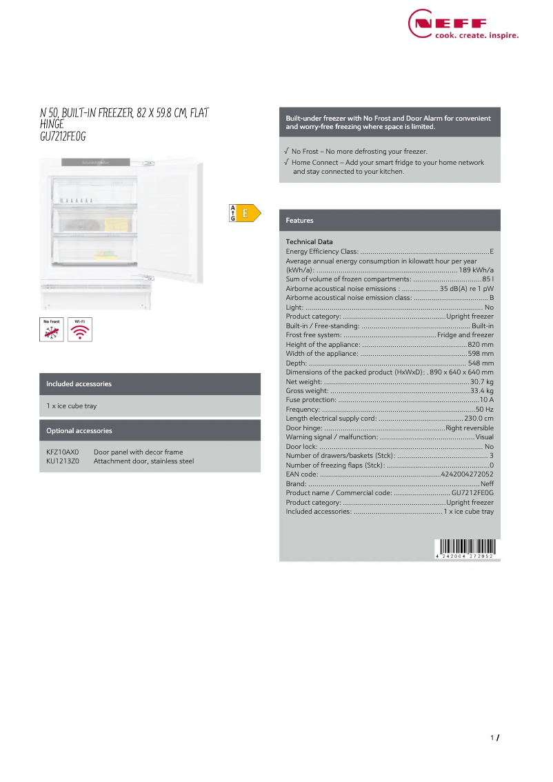 Página 1 del manual Ficha técnica Neff GU7212FE0G