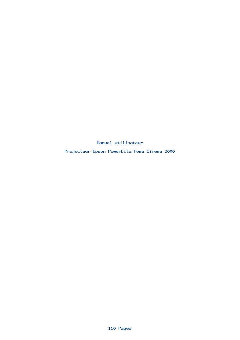 Page 1 de la notice Manuel utilisateur Epson PowerLite Home Cinema 2000
