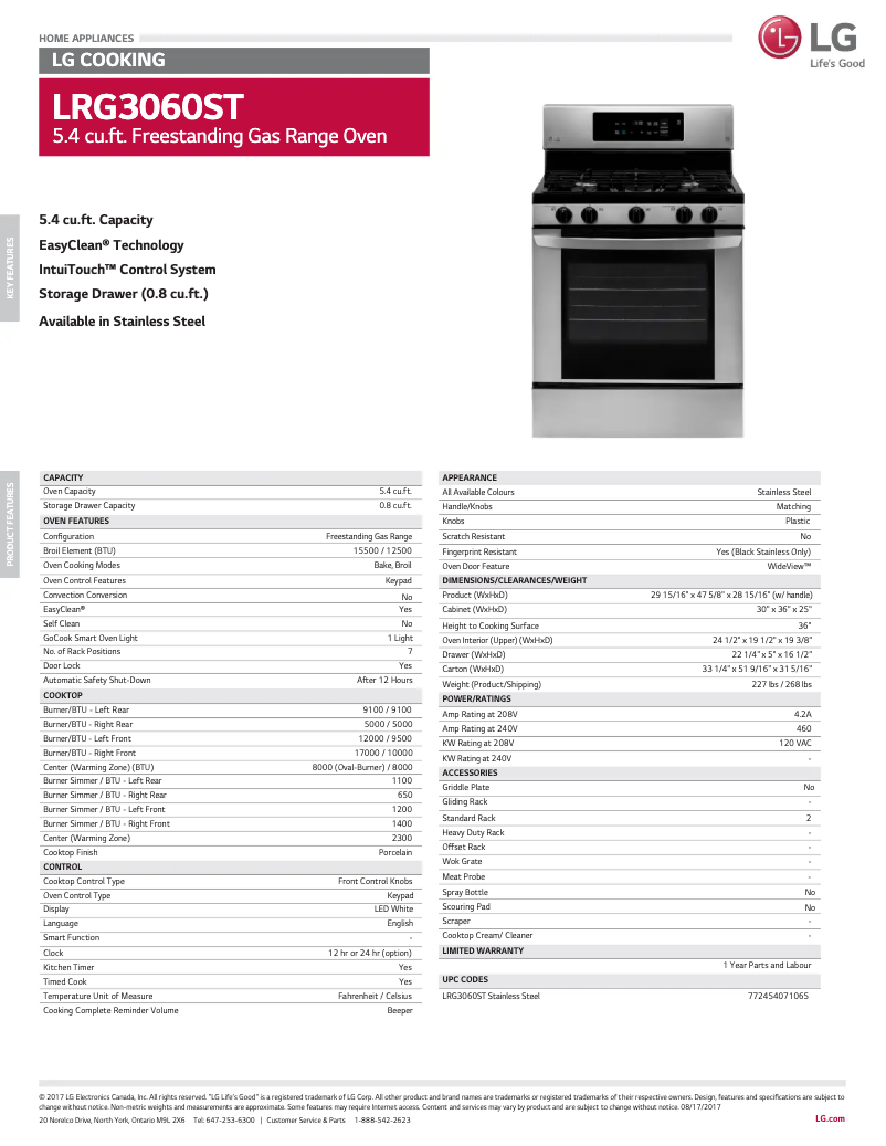 Page 1 de la notice Fiche technique LG LRG3060ST