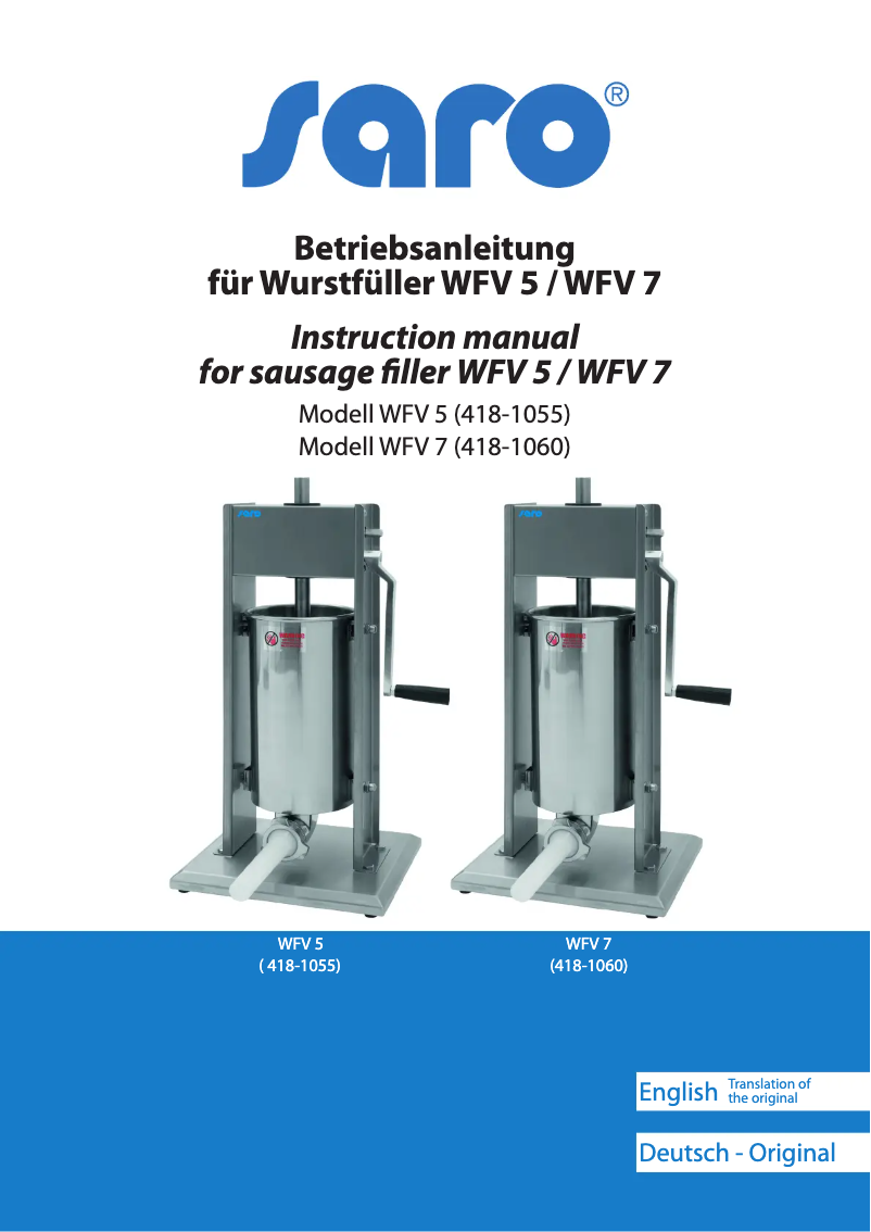 Page 1 de la notice Manuel utilisateur Saro WFV 5