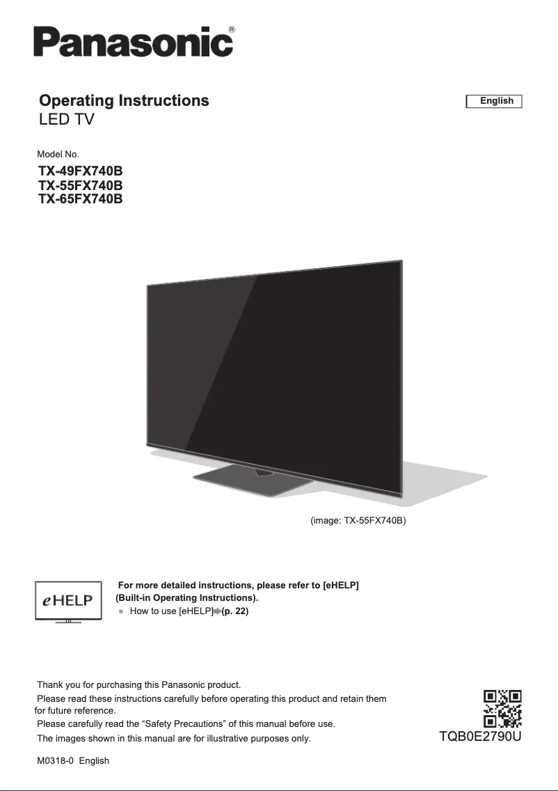Page 1 de la notice Guide de démarrage rapide Panasonic TX-55FX740B