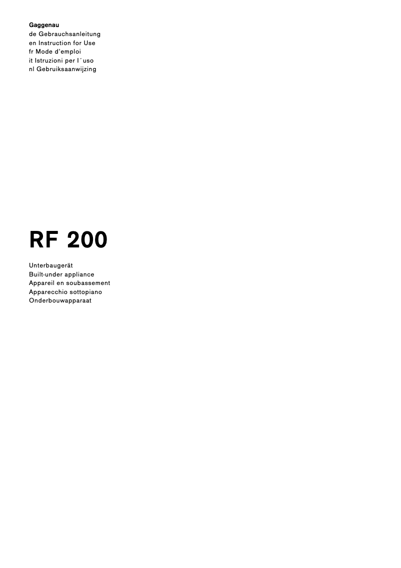 Page 1 de la notice Manuel utilisateur Gaggenau RF 200 202