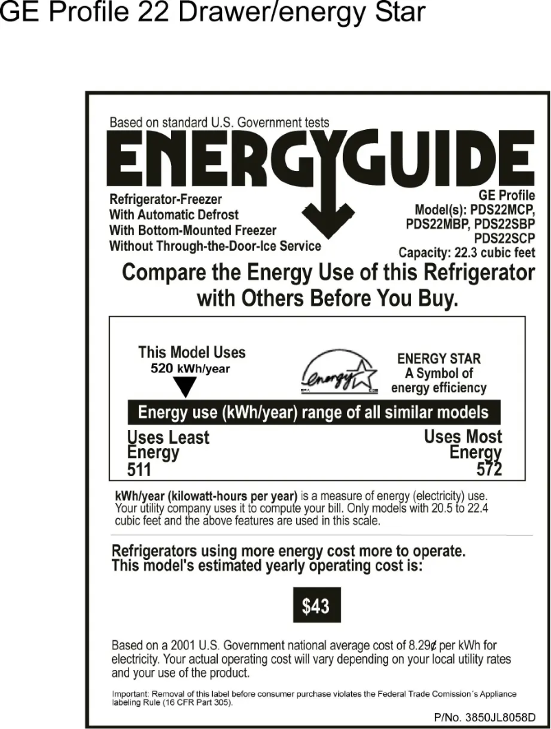 Página 1 del manual Etiqueta energética GE Profile PDS22MCPCC