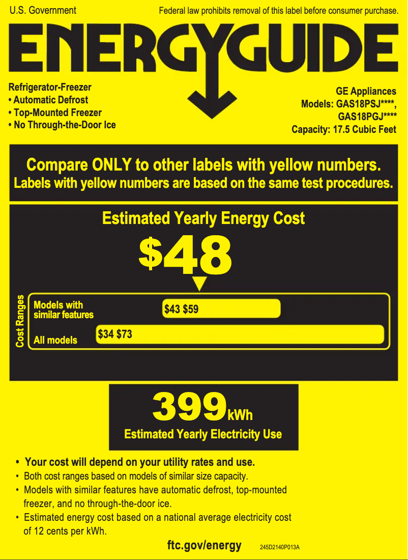 Page n°1 - Label énergétique GE GAS18PGJWW