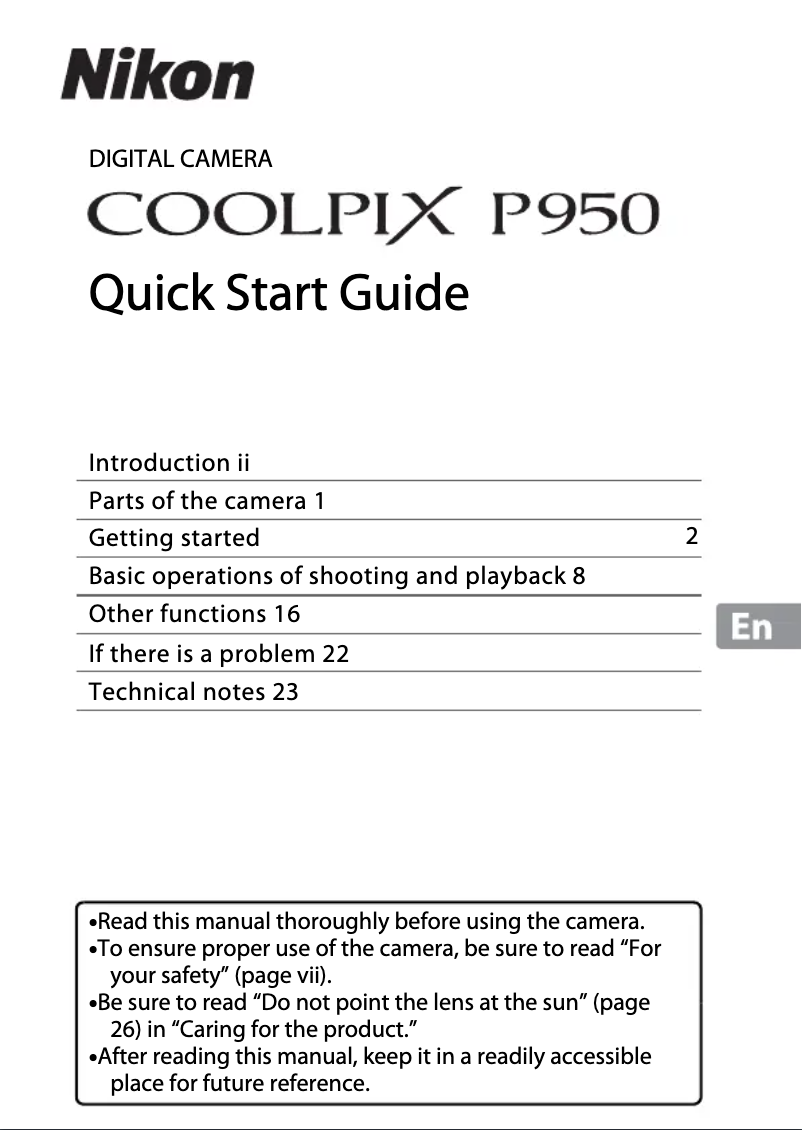 Page 1 de la notice Guide de démarrage rapide Nikon Coolpix P950