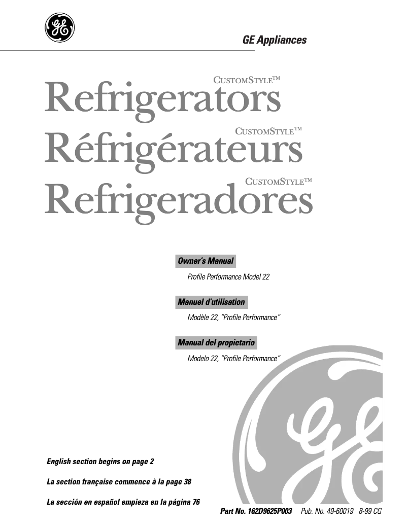 Page n°1 - Manuel utilisateur GE Profile Performance TNS22PACRBS