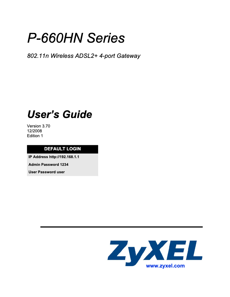 Page 1 of the manual User Manual ZyXEL P-660HN-F1Z