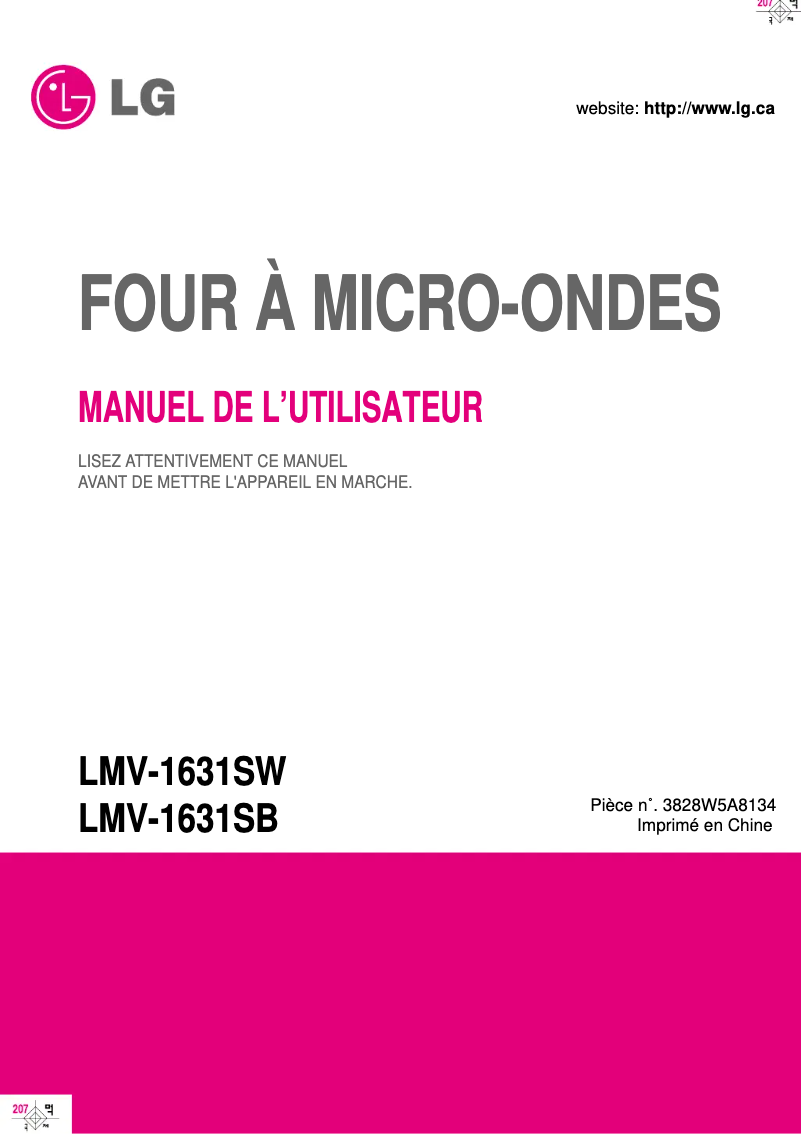 Page 1 de la notice Manuel utilisateur LG MV-1643ASY