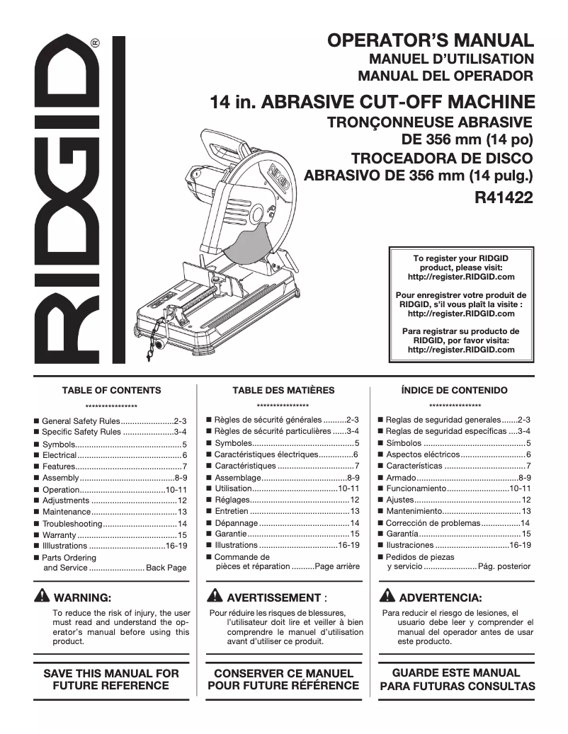 Page 1 of the manual User Manual Ridgid R41422