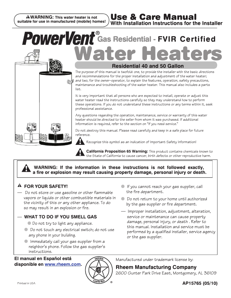 Page n°1 - Guide d'installation GE GP50T06PVT