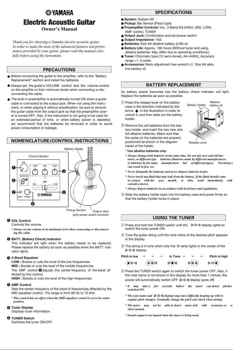 Page 1 de la notice Manuel utilisateur Yamaha APX500II