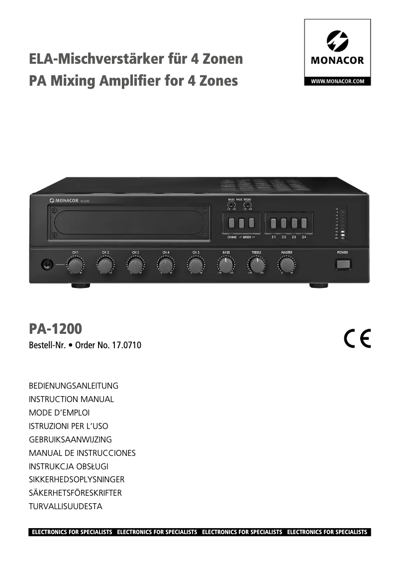 Page 1 of the manual User Manual Monacor PA-1200