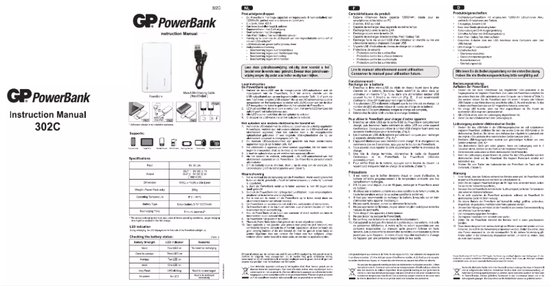 Page 1 de la notice Manuel utilisateur GP Batteries Portable PowerBank N302