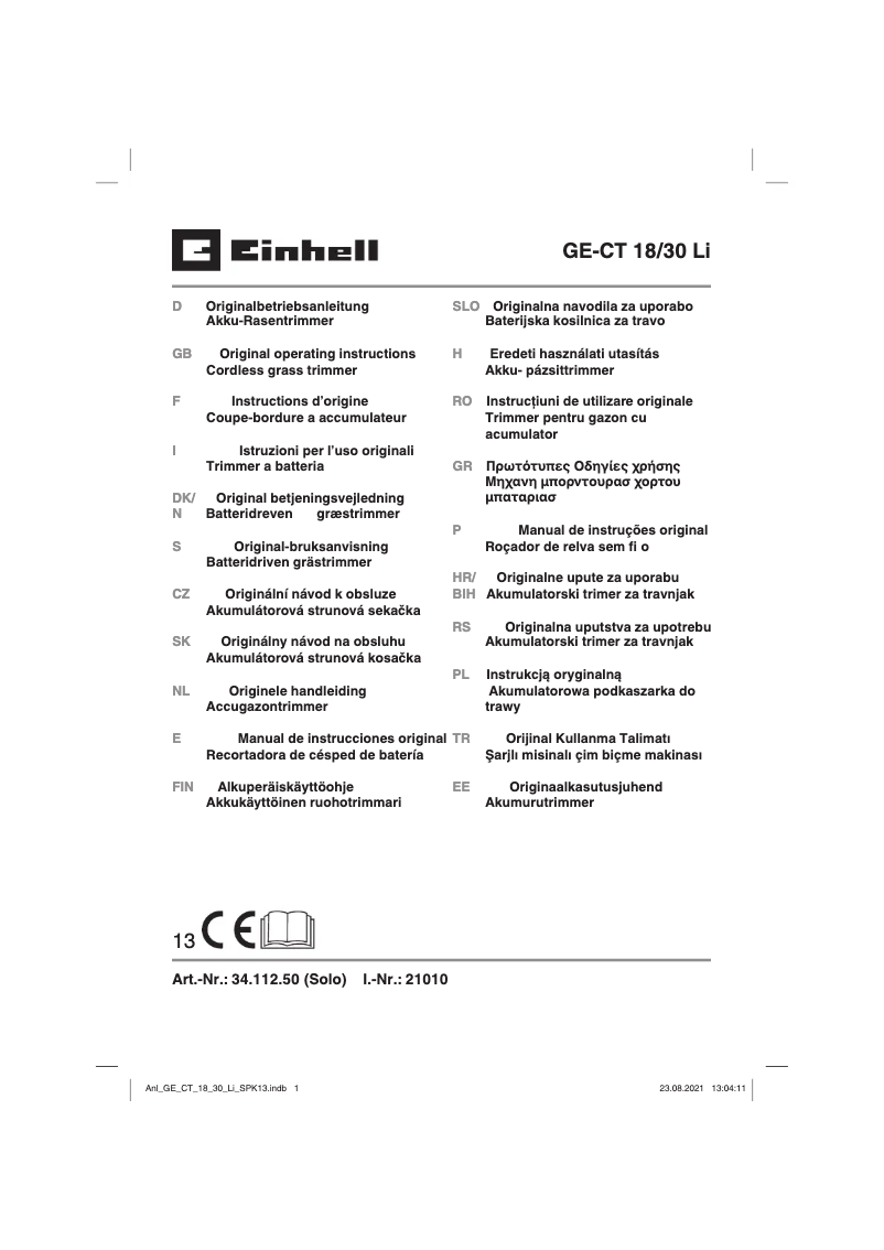 Página 1 del manual Manual de usuario Einhell GE-CT 18/30 Li-Solo
