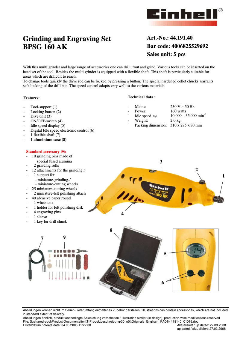 Page 1 of the manual User Manual Bavaria by Einhell BPSG 160 AK