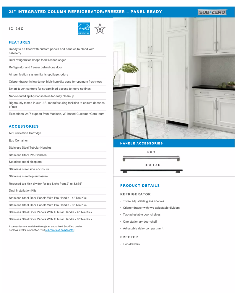 Page 1 de la notice Fiche technique Sub-Zero IC-24CI-LH