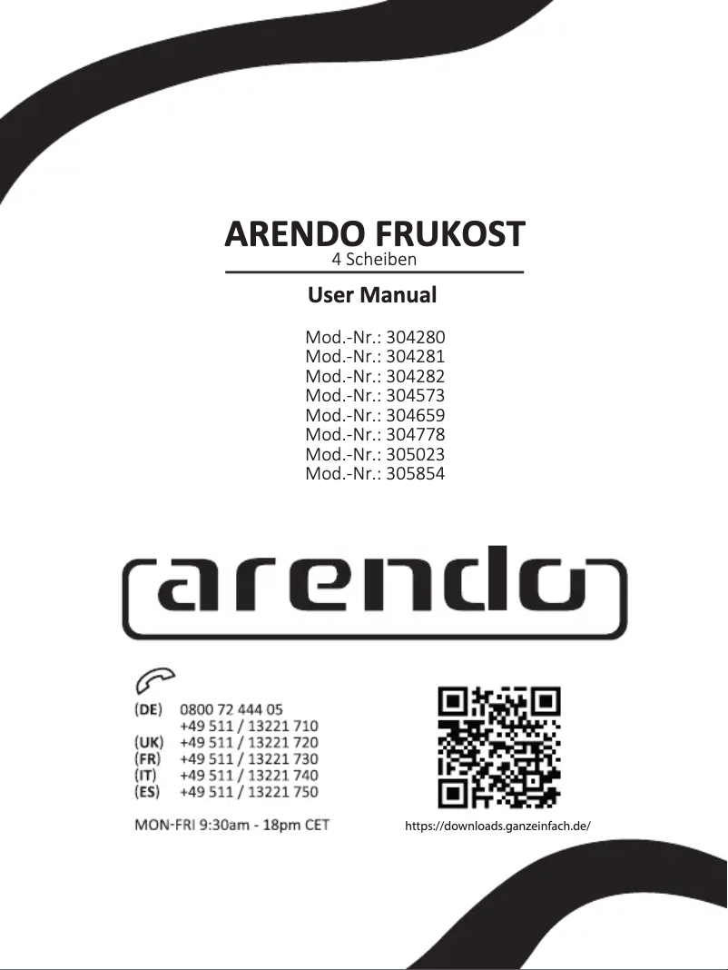 Page 1 de la notice Manuel utilisateur Arendo Frukost 307008