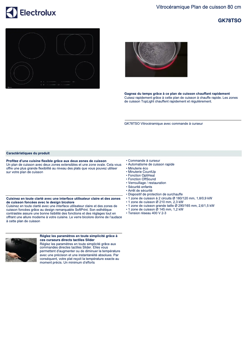 Página 1 del manual Ficha técnica Electrolux GK78TSO