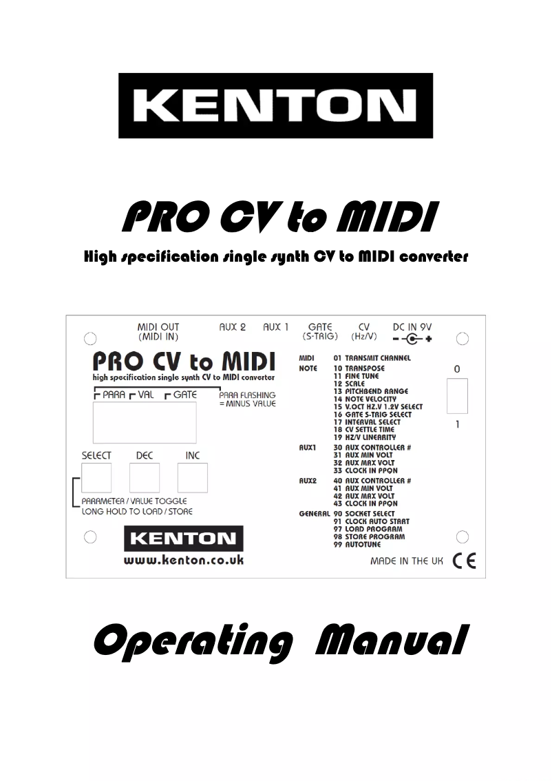 Página 1 del manual Manual de usuario Kenton PRO CV to MIDI