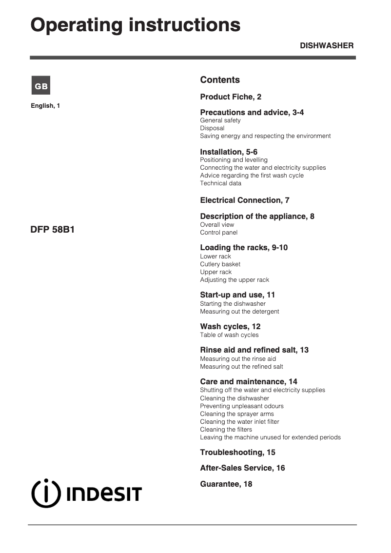 Page n°1 - Manuel utilisateur Indesit DFP 58B1 EU