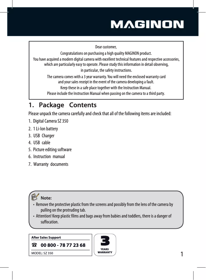 Page 1 de la notice Manuel utilisateur Maginon SZ 350