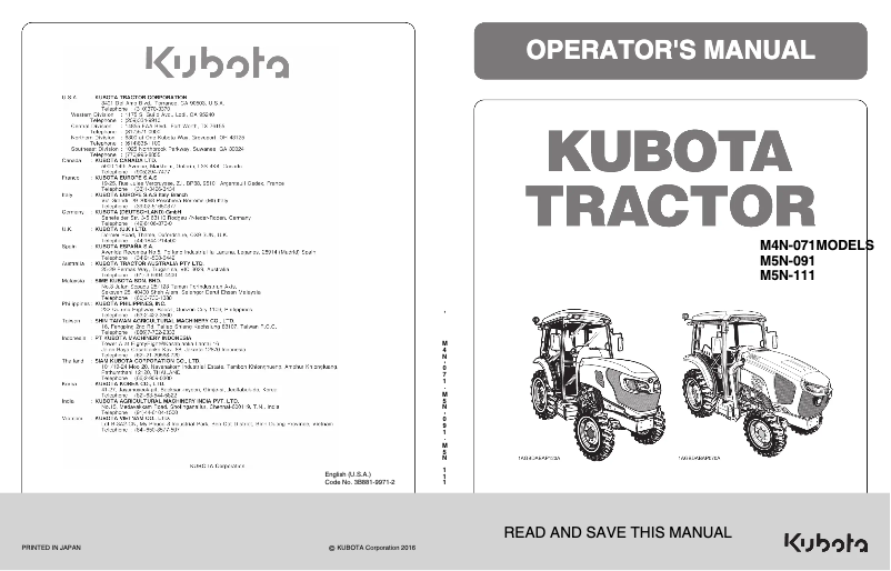 Page 1 de la notice Manuel utilisateur Kubota M5N-091HDCC12
