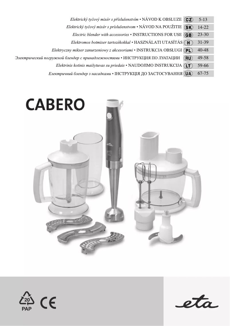 Page 1 de la notice Manuel utilisateur Eta CABERO 2-in-1