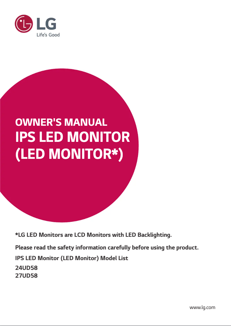 Page 1 de la notice Manuel utilisateur LG 24UD58-B