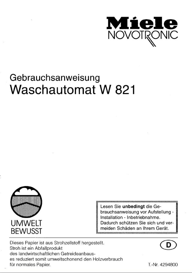Página 1 del manual Manual de usuario Miele W 821