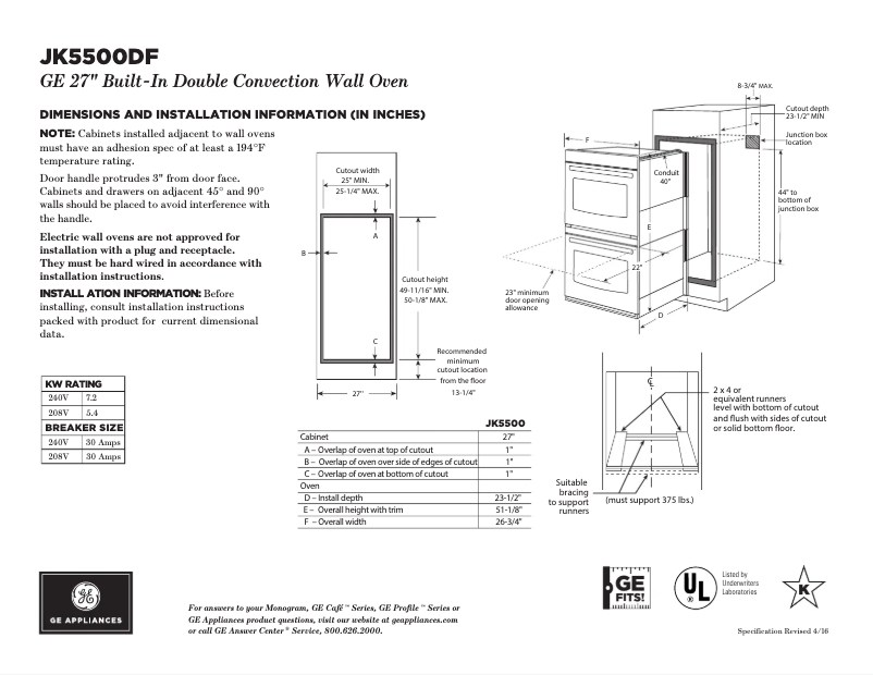 Page n°1 - Fiche technique GE JK5500DFWW