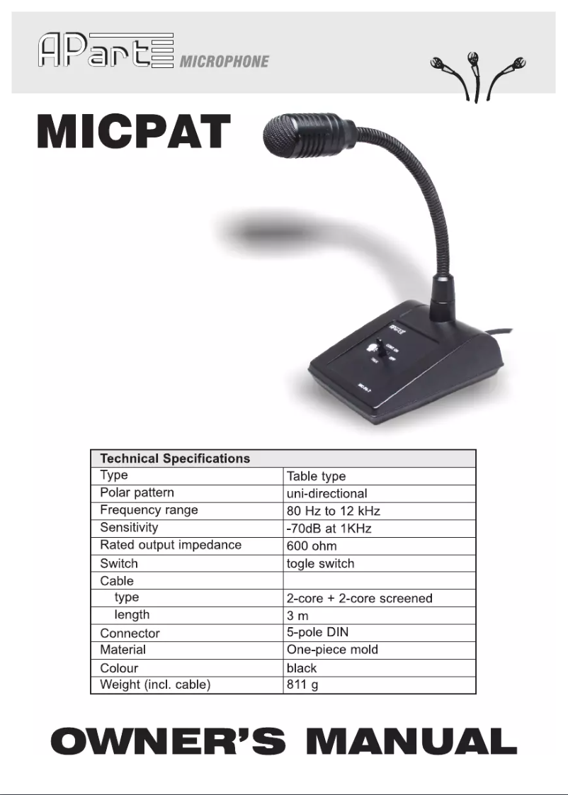 Page 1 de la notice Manuel utilisateur APart MICPAT-D