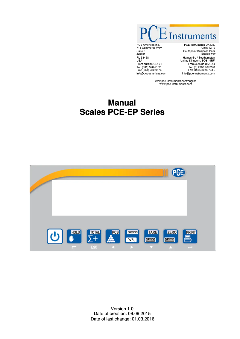 Page 1 de la notice Manuel utilisateur PCE Instruments PCE-EP 1500