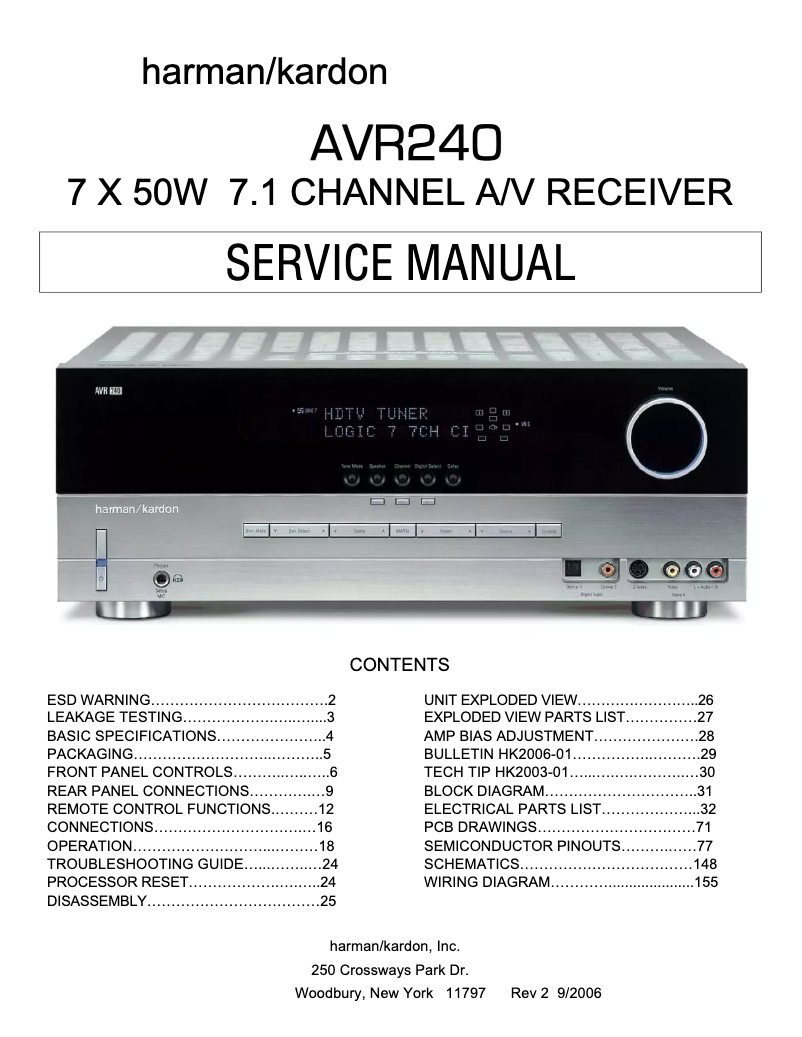 Page 1 de la notice Manuel utilisateur Harman Kardon AVR 240