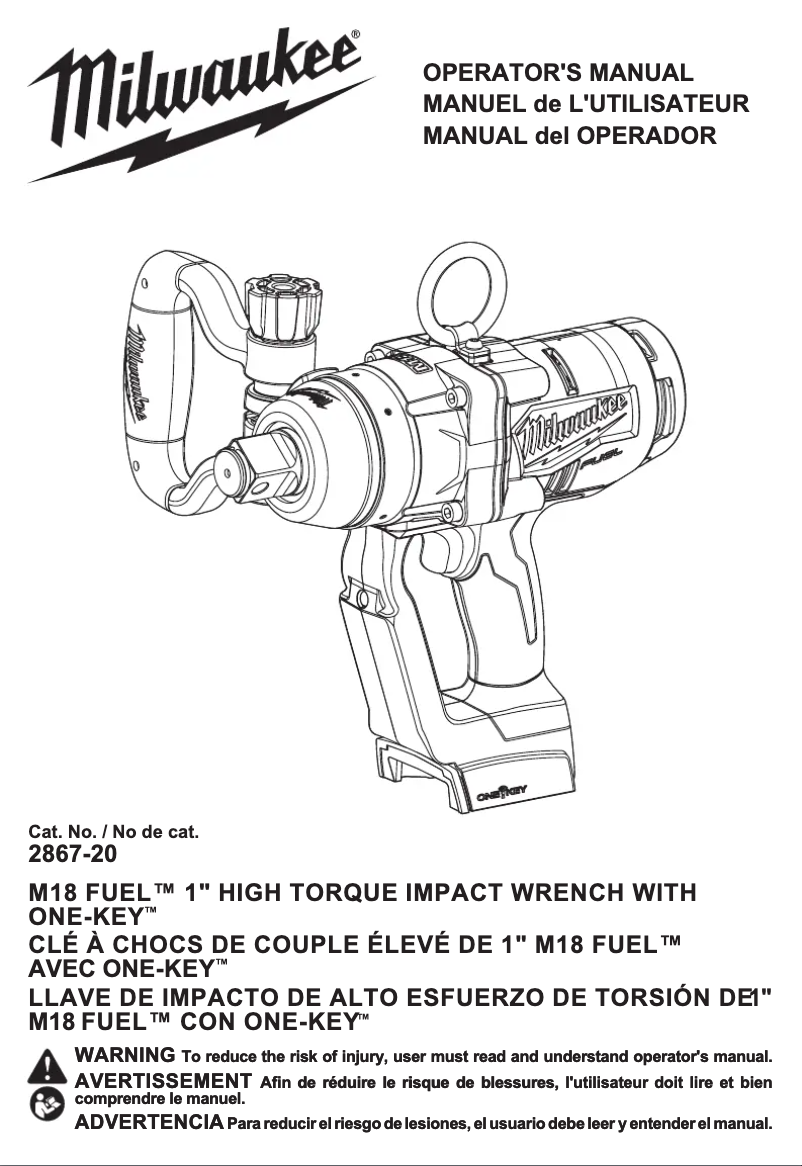 Page 1 de la notice Manuel utilisateur Milwaukee M18 Fuel ONE-KEY 2867-22