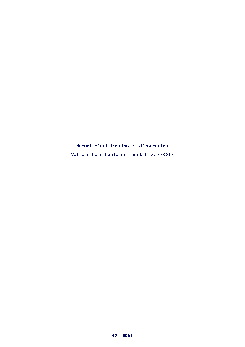 Page 1 de la notice Manuel d'utilisation et d'entretien Ford Explorer Sport Trac (2001)