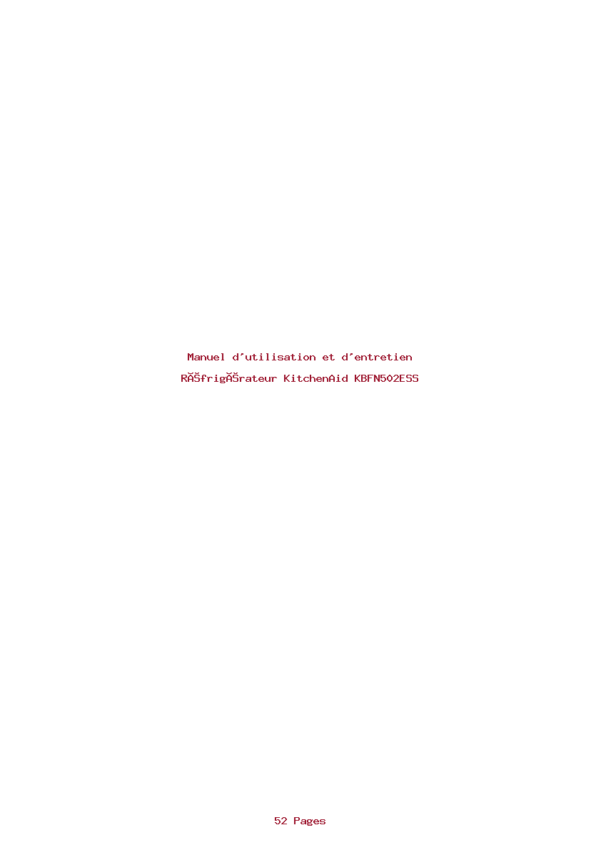 Page 1 de la notice Manuel d'utilisation et d'entretien KitchenAid KBFN502ESS