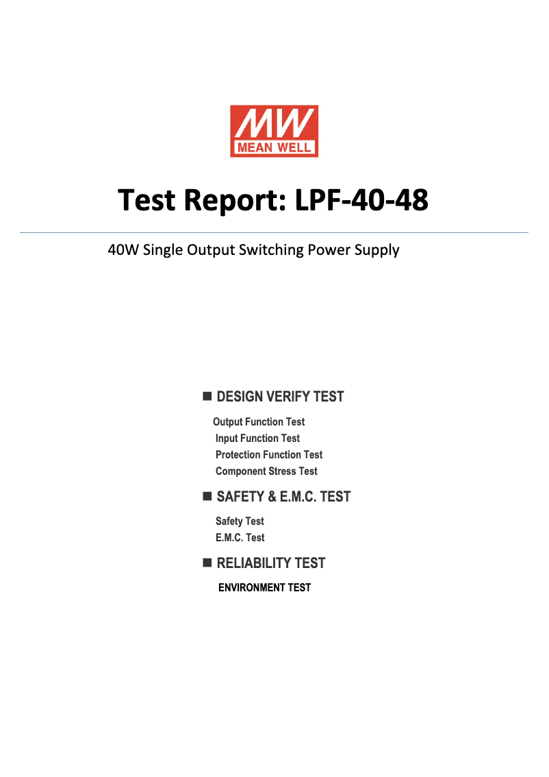 Page 1 de la notice Fiche technique Mean Well LPF-40-48