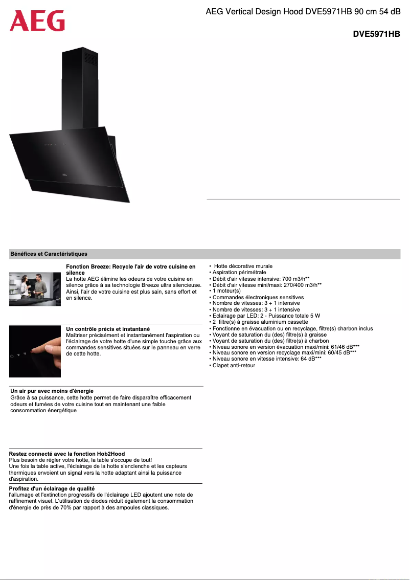 Page 1 de la notice Fiche technique AEG DVE5971HB