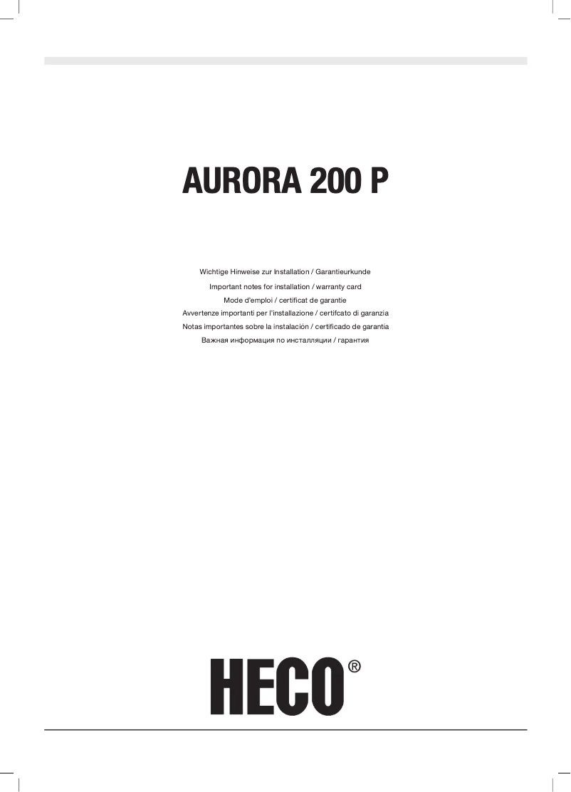 Page 1 de la notice Manuel utilisateur Heco Aurora 200 P