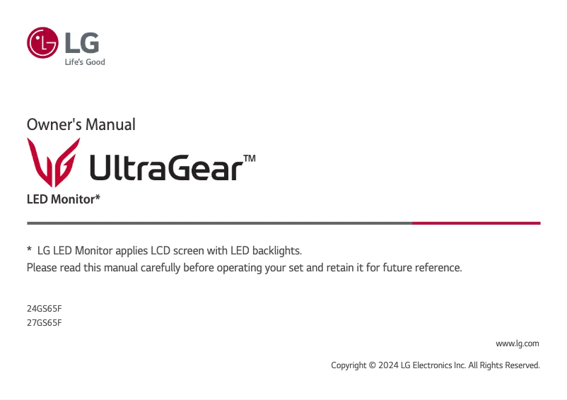 Page 1 de la notice Manuel utilisateur LG UltraGear 27GS65F