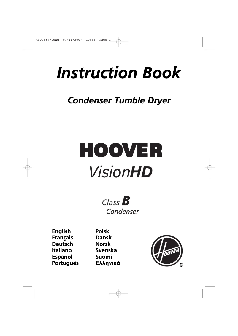 Page 1 de la notice Manuel utilisateur Hoover VHC 781XTB-37S