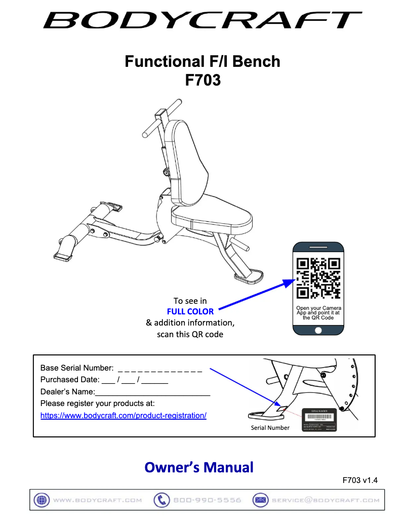 Page 1 of the manual User Manual BodyCraft F703