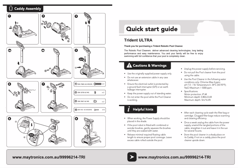 Page 1 de la notice Manuel utilisateur Waterco Trident Ultra